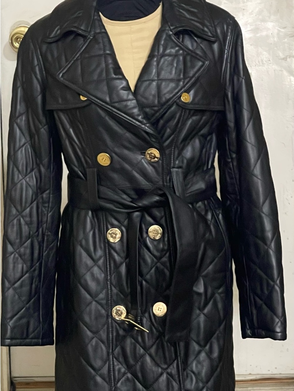 #Baby Phat # Authentic Black Quilted Genuine Leather Trech Coat